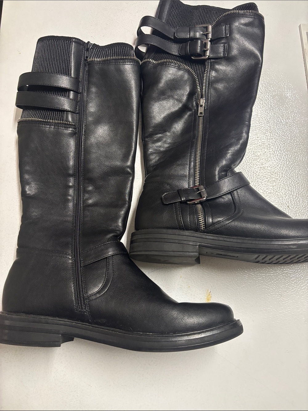 White Mountain Black Leather Mid-Calf Buckle Riding Boots